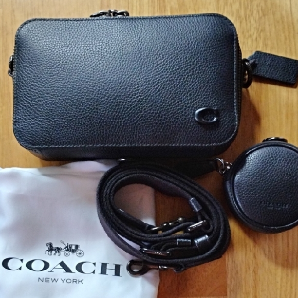 Coach Charter Crossbody Bag Black Pebbled Leather